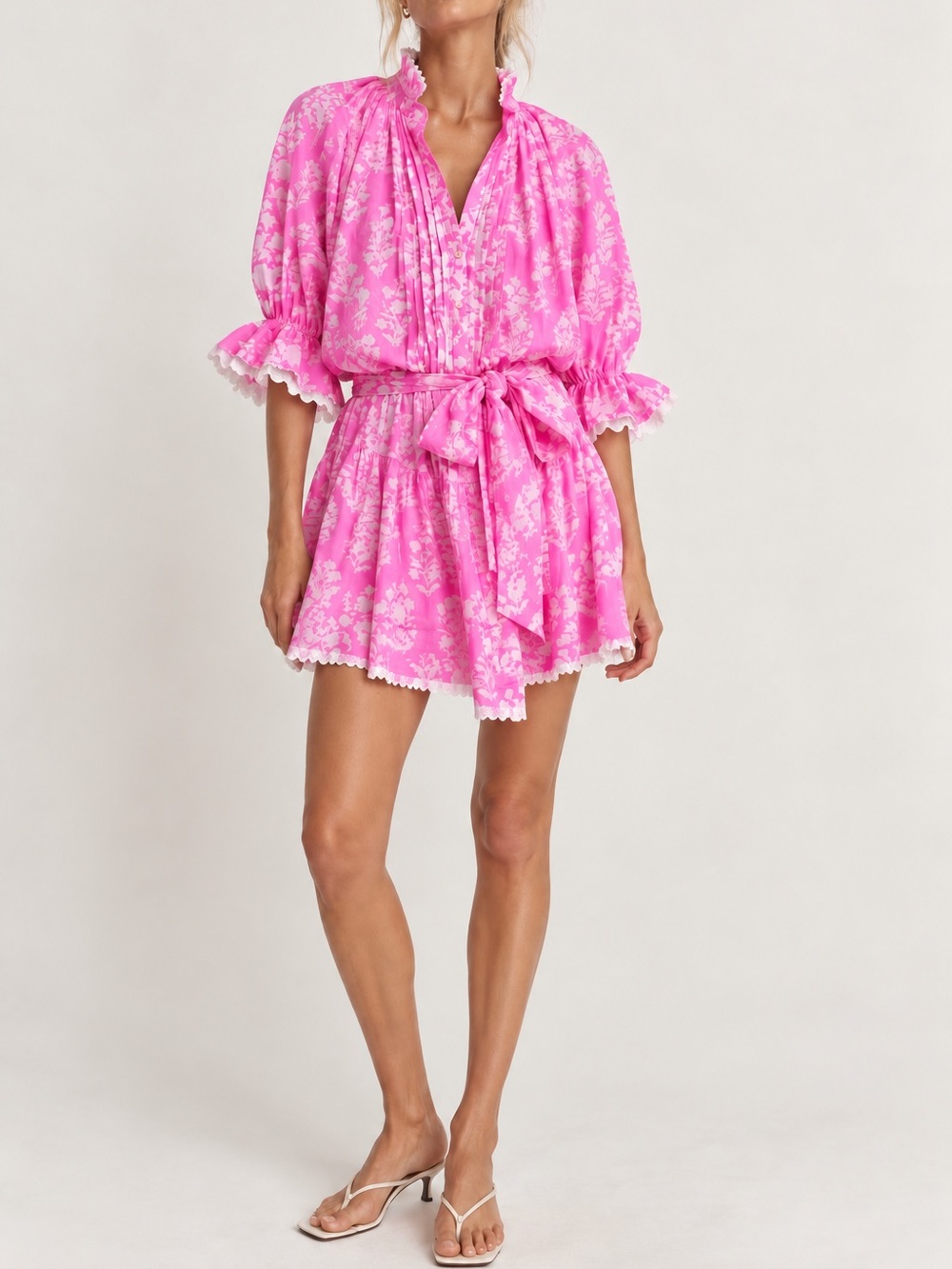 Juliet Dunn London neon pink blouson mini dress